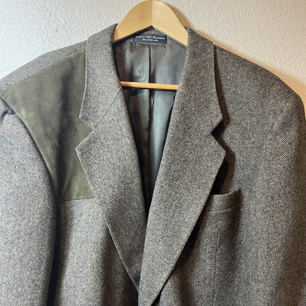 CHERESKIN Mens 46R Brown Sport Coat BLAZER Shoulder Patch Camel Hair Blend - Picture 3 of 11